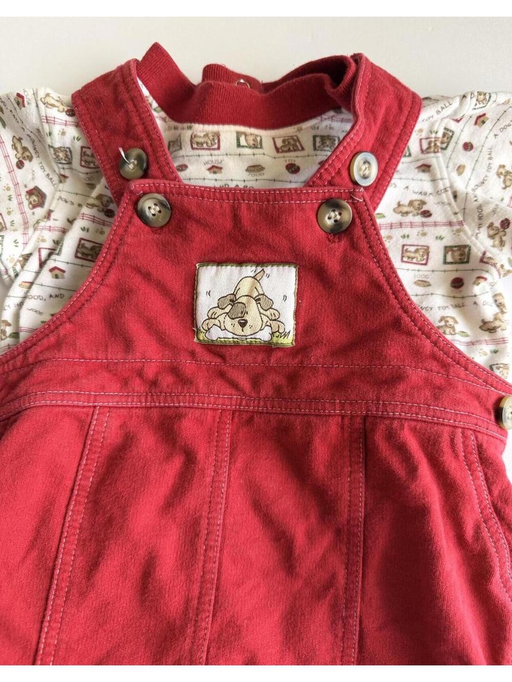 Vintage Dog Overalls and Printed Shirt Set Size 6-9 Months Healthtex Cotton